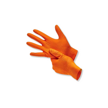 Load image into Gallery viewer, Stylus Premium Orange Nitrile Gloves with Textured Grip, Box of 100

