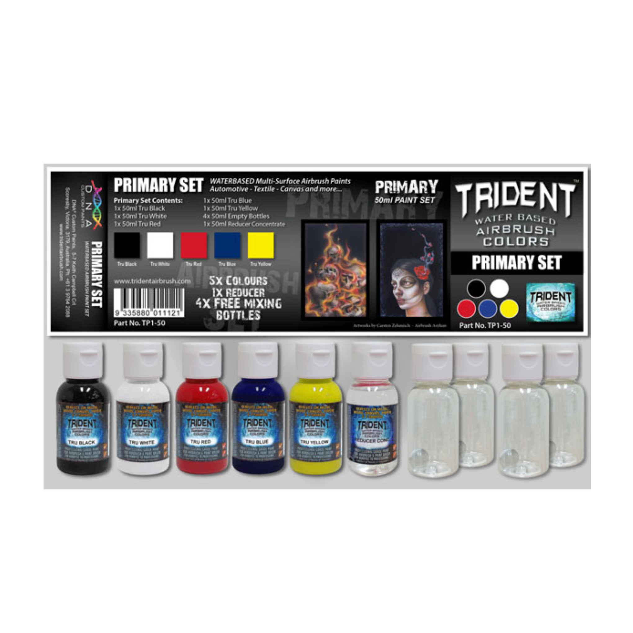 Trident Airbrush Paint Kit Primary 50ml Set, 6 + 4 Bottles Spray