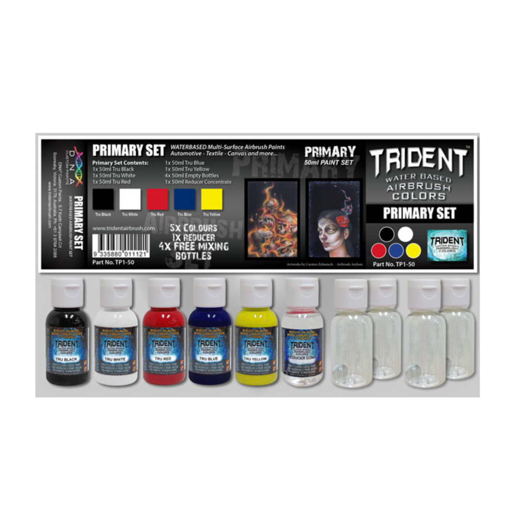 Trident Airbrush Paint Kit - Primary 50ml Set, 6 + 4 Bottles
